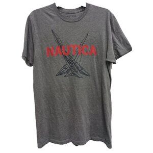 Nautica Mens T-Shirt Medium Gray Spellout Logo Short Sleeve Crew Neck Casual